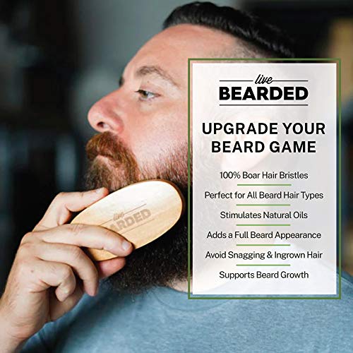 Live Bearded Premium All-Natural Boar Bristle Beard Brush - Real Wooden Handle - Supports Growth, Style Control and Oil Production - Tames Big, Wild Facial Hair - Easily Daily Grooming