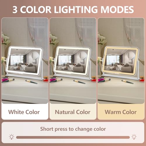 Vanity Mirror with Lights, 5X Magnification Spot Mirror, Makeup Mirror with Dimmable 3 Color Lighting, 17.3"L x 14.2"W