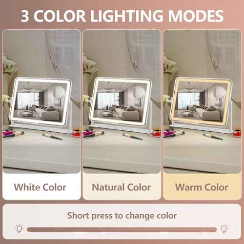 Vanity Mirror with Lights, 5X Magnification Spot Mirror, Makeup Mirror with Dimmable 3 Color Lighting, 17.3"L x 14.2"W