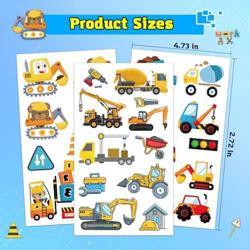 10 Sheets Construction Trucks Temporary Tattoo for Kids, 120 Pcs Vehicles Fake Tattoos for Boys Party Favors, Cars Birthday Supplies Decorations