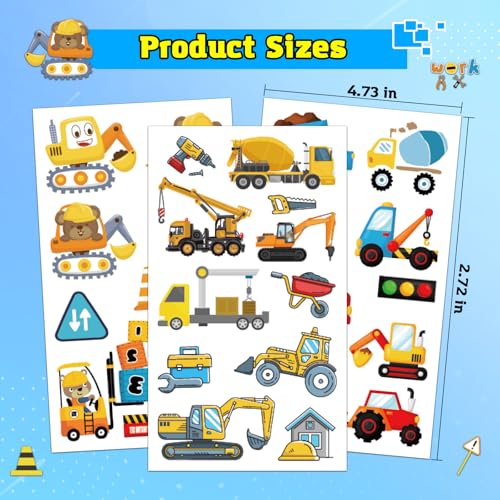 Kids Construction Trucks Temporary Tattoos - 120 Waterproof Vehicle Stickers for Birthday Party Favors