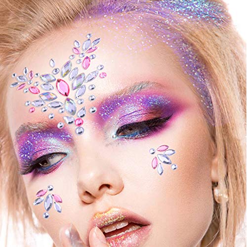 SIQUK 12 Set Mermaid Face Gems Rhinestone Tattoo Stickers