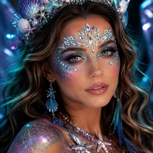Mermaid Face Jewels Rhinestone Stickers - 6 Sets