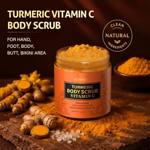 RIHAKO Turmeric Body Scrub, Exfoliating Scrub with Vitamin C, Deep
