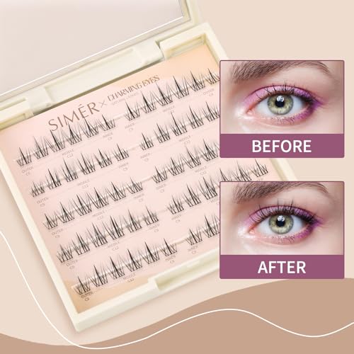 SIMER Cluster Lashes - 60 Pcs Wispy D Curl Individual Eyelash Extensions 9-12mm