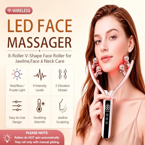 SZMDLX White & Gold 8-Roller 3D Face Massager with LCD Screen for Women