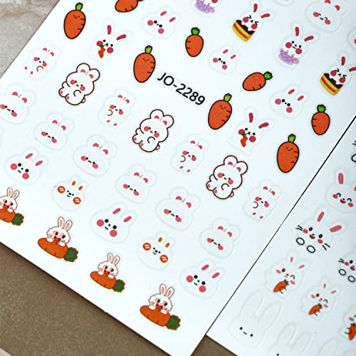 Rabbit Nail Art Stickers, Cartoon Rabbits Nail Self-Adhesive Sticker Design, Holographic Cute Rabbit Nail Art Decals Supplies for Women Girls Manicure Animal Decoration Resin Pet Transfer Decal