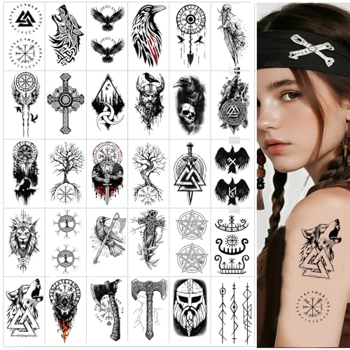 Viking Temporary Tattoos Waterproof 30 Sheets