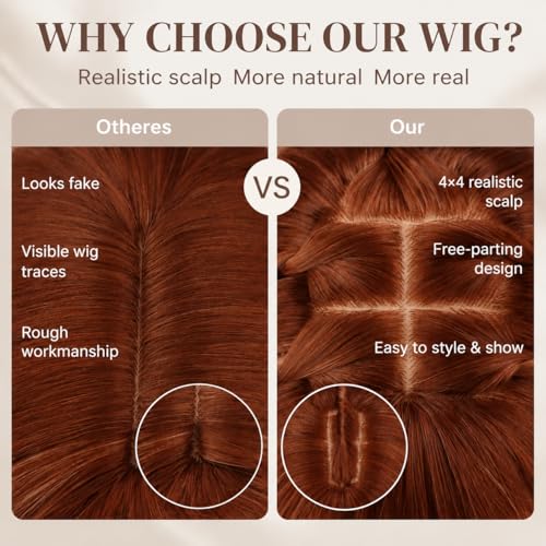 LEOSA Short Bob Wig 4x4 Scalp Auburn Shoulder Length 14in
