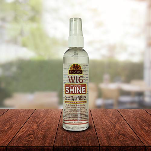 OKAY Pure Naturals Premium Wig Shine - Oil Free Wig Shine Spray for Synthetic & Human Hair Wigs, Spritz for Women & Men to Detangle & Moisturize, Silk Gloss for Styling - 4 fl oz (Pack of 1)