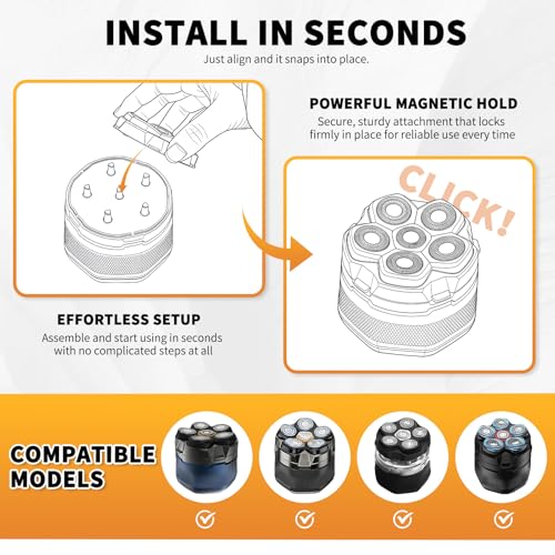 6 Blade Magnetic Replacement Shaving Heads for 6D Bald Head Shavers, Compatible with Most Magnetic Electric Razors for Men (3 Packs)