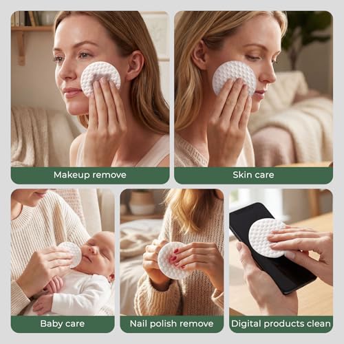 50 Pcs Extra Large 3.15" Cotton Rounds for Face & Makeup Removal – Individually Wrapped