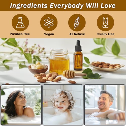 Bath Spa Gift Sets - Luxury Basket With Honey & Almond - Spa Kit Includes Wash, Bubble Bath, Lotion, Bath Salts, Body Scrub, Shower Puff, Bathbombs, Soap and Towel