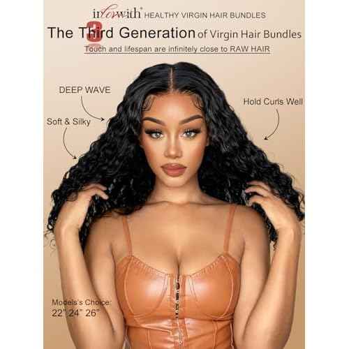 inlovwith Deep Wave Bundles Human Hair, Selected Healthy Curly Human Hair Bundles 100% Unprocessed Brazilian Virgin Hair Wet and Wavy (3 Bundles, 22 24 26 Inches)