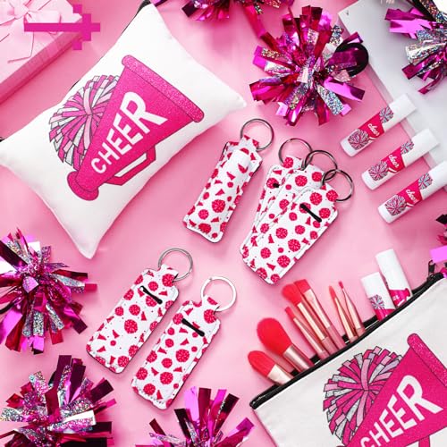 48 Pcs Cheer Gifts Bulk for Team Cheer Gifts Bulk Include 12 Pcs Cheer Makeup Bag 12 Pcs Cheer Lip Balm 12 Pcs Lip Balm Holder 12 Pcs Hair Ropes for Women Cheerleader Teammates