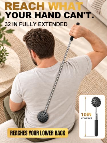 TUKUOS Black Telescoping Back Scratcher with 5 Interchangeable Heads - Gift for Men