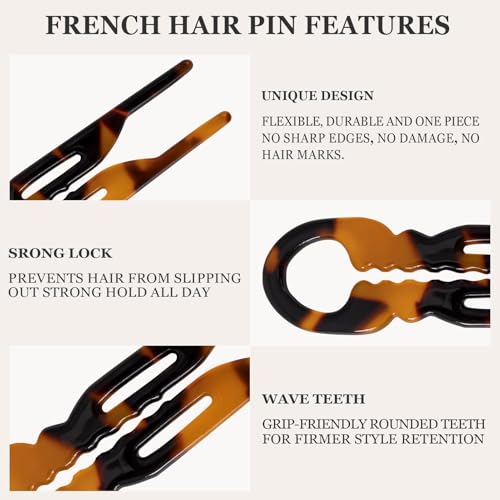 Sunolga Small French Hair Pins – 10 Pack, Curved, Anti-Slip, All Hair Types