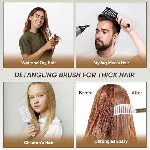 2 Pack Curved Vented Detangling Brush for Wet and Dry Hair, Paddle Styling Hair Brush for Faster Blow Drying, Detangler Brush for Women Men Curly Thick Hair