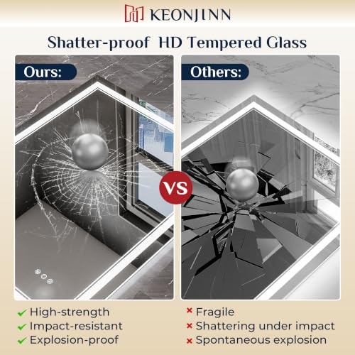 Keonjinn LED Bathroom Mirror with Lights & Bluetooth Speaker, Anti-Fog, 29x35 Inch