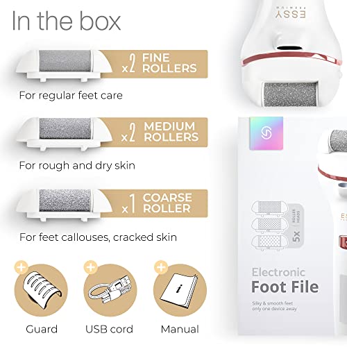 Essy Rechargeable Electric Foot File with 5 Rollers – Waterproof & Safe