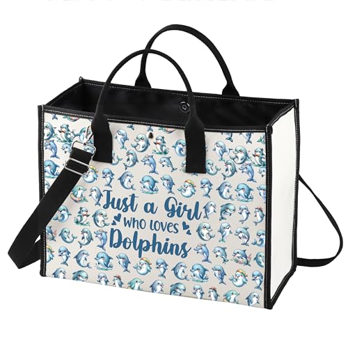 LEVLO Funny Dolphin Cosmetic Bag Animal Lover Gift Just A Girl Who Loves Dolphins Makeup Zipper Pouch Bag Dolphin Lover Gift For Women Girls (Dolphins LT)