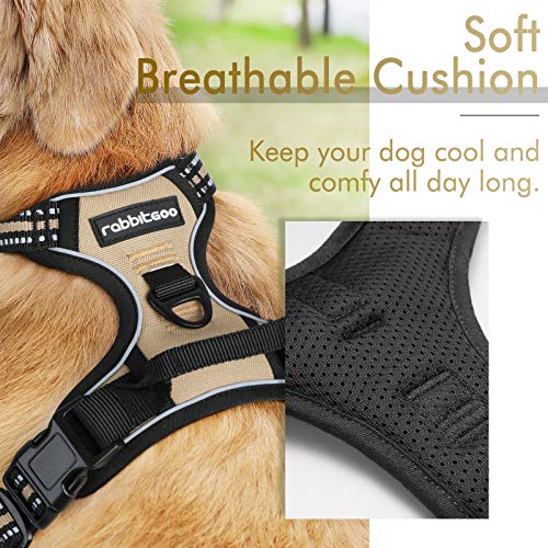 rabbitgoo Dog Harness, No-Pull Pet Harness with 2 Leash Clips, Adjustable Soft Padded Dog Vest, Reflective No-Choke Pet Oxford Vest with Easy Control Handle for Small Dogs, Beige, S