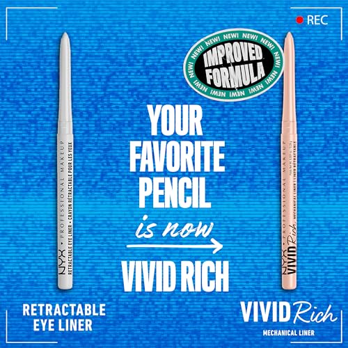 NYX Vivid Rich Mechanical Eye Pencil 12 Shades + White Kohl Eyeliner Bundle