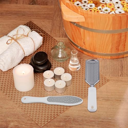 EZGOODZ White Foot Rasp and Double Sided Callus Remover for Feet. Set of Stainless Steel Foot File and Additional Callus Scraper. Professional Pedicure Foot File Callus Remover with Ergonomic Handle