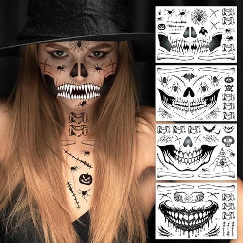 Halloween Temporary Tattoos - Scary Skull Spider Clown Stickers