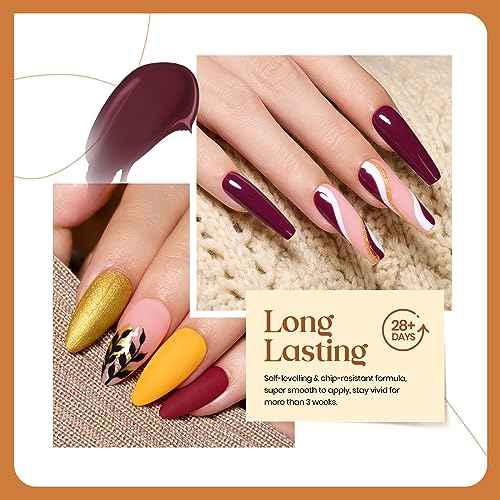 beetles Gel Polish Set Fall Gel Nail Polish 6 Colors Burgundy Brown Yellow Glitter Orange Gold Nail Polish UV LED Nail Lamp Home DIY Manicure Nail Art Gift for Women Golden Blessing