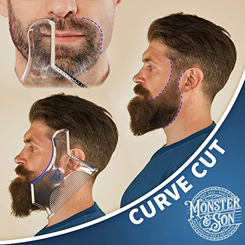 Monster&Son Beard Shaping Tool For Men - Classic Oversized Design (Blue Clear) - Lineup Stencil Shaper for Styling and Shaping - Alignment Guides for Perfect Symmetry