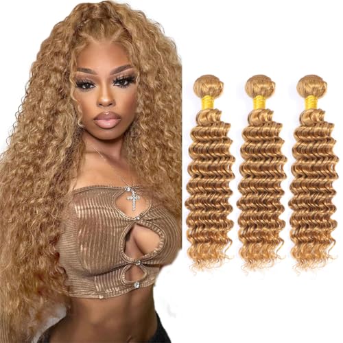 #27 Honey Blonde Deep Wave Hair Bundles 3pcs 150g