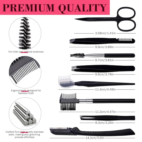 JPNK 8-in-1 Eyebrow Grooming Kit with 5X Magnifying Mirror