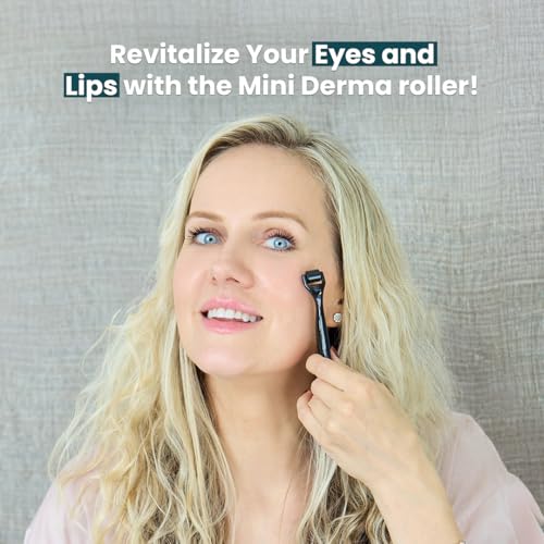 Gin Amber Beauty Mini Derma roller (0.25mm) - 48 Real Individual Needles, Microdermabrasion Device for Skin Care, Serum Absorption with Microneedling, Tool, Hygienic Case (Black Mini 0.25mm)