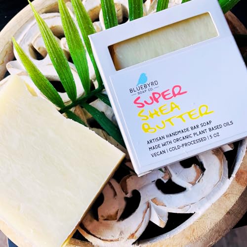 Bluebyrd Soap Co. Organic Shea Butter Bar Soap | Artisanal Natural Soap Bar for Super Soft Moisturized Skin | Raw Shea Butter Face & Body Wash Bar for Dull Dry Skin (Shea Butter, BAR)