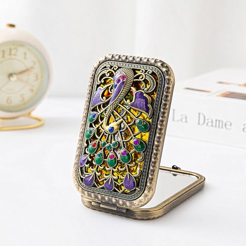TANG SONG 6PCS Vintage Peacock Pattern Cosmetic Makeup Pocket Purse Magnification Jewel Mirror (6 Different Patterns)
