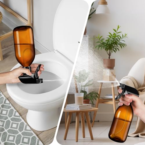 Tecohouse 2 Pack 16 oz Amber Glass Spray Bottles 360° Adjustable