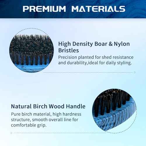 360 Curved Wave Brush For Men & Beard - Medium Hard Palm Wave Hair Brushes Wave Styler Great for Wolfing - Made with Beech Mix Boar & Nylon Bristle Brush for Barbers & Daily Use Black Hair (Blue)