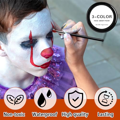 3-Color Clown Face Paint Kit with Brushes & Sponges