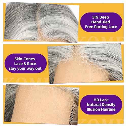 Grey Synthetic Lace Front Wig,Silver Side Part Short Straight Glueless Bob Wigs for White Women Daily Use 10IN (#2/60HL)