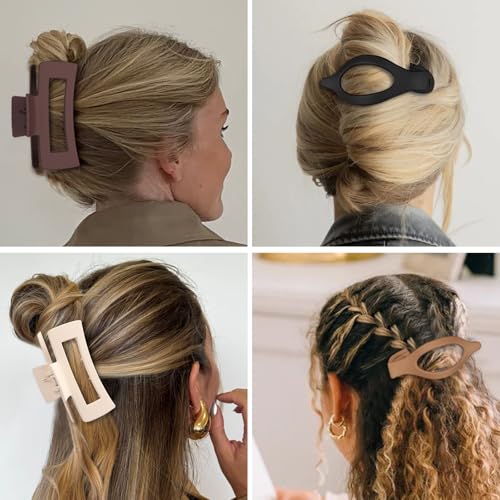 Hair Claw Clips for Women, 8-Piece Set, Square & Flat Styles