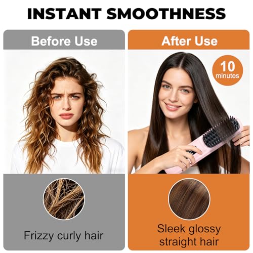 Cordless Hair Straightener Brush, Ionic Frizz-Free MCH Heating