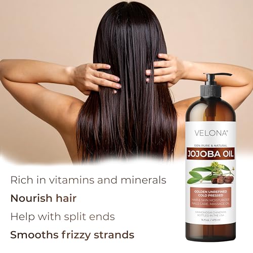 velona Jojoba Oil - 64 oz | 100% Pure and Natural | Golden, Unrefined, Cold Pressed, Hexane Free | Moisturizing Face, Hair, Body, Skin Care, Stretch Marks, Cuticles