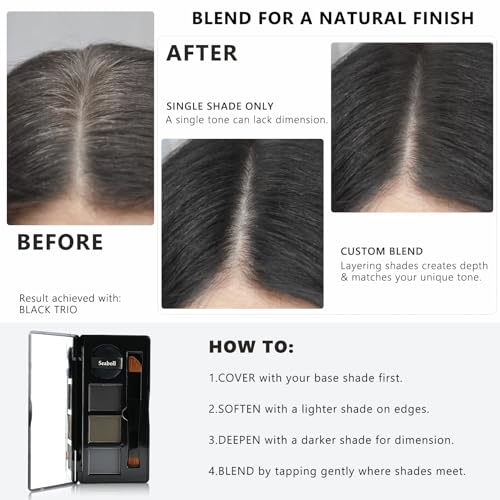 Seaboll 3-Color Root Touch Up Hair Powder Kit for Natural Black & Dark Hair