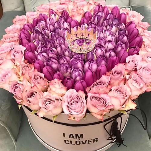 YARIEW Rose Gold Rhinestone Crown Cake Topper & Hair Accessory