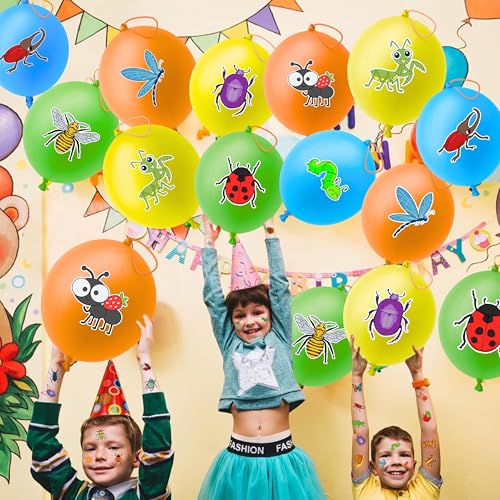 Bug Party Favors Set - 24 Punch Balloons & 48 Tattoos