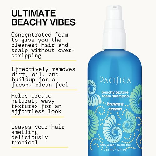 Pacifica Banana Cream Beachy Texture Foam Shampoo ? Texturizing Foaming Shampoo for Beachy Waves, Adds Volume & Tousled Look, Sulfate-Free Deep Clean Beauty Vegan & Cruelty-Free Dermatologist Tested