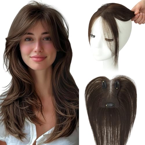 WORLDSTAR Human Hair Bangs Hair Topper Clip-In for Women Dark Brown 10 Inch