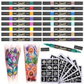 Temporary Tattoo Markers Kit - 16 Colors, 80 Stencils, Dual-End