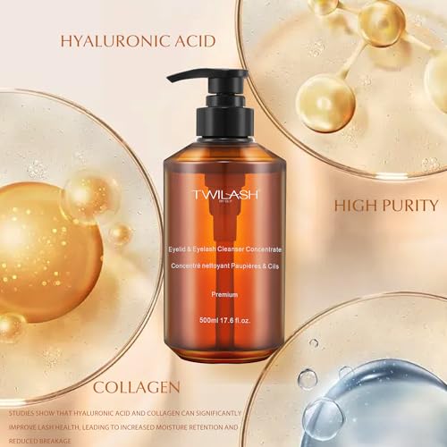 Premium Lash Cleanser Concentrate Bulk (500ml/17 fl.oz) - High Purity, Hyaluronic Acid, Collagen - 1 Bottle Makes 205oz - DIY Eyelash Extension Cleanser, Safe for Sensitive Eyes